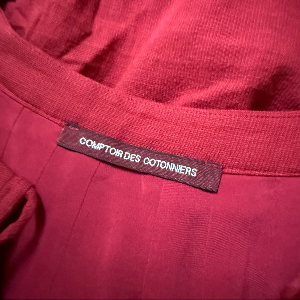Comptoir Des Cotonniers Red Pleated Ruffle Embroidered Dress with Belt, size L - Picture 2 of 11